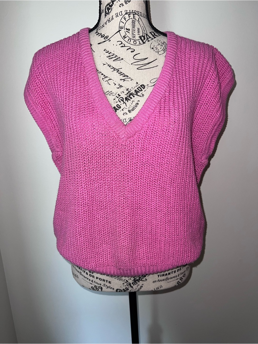Vintage American Spirit Ramie Cotton Knit Sweater Vest Pink V-Neck Large